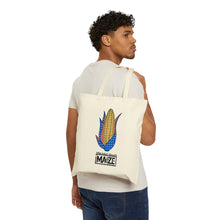 Load image into Gallery viewer, The Mid-South Maze Blue Polka Dotted Corn Cotton Canvas Tote Bag