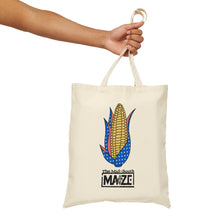 Load image into Gallery viewer, The Mid-South Maze Blue Polka Dotted Corn Cotton Canvas Tote Bag