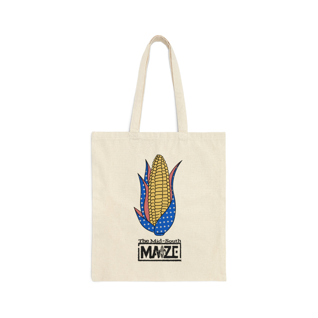 The Mid-South Maze Blue Polka Dotted Corn Cotton Canvas Tote Bag